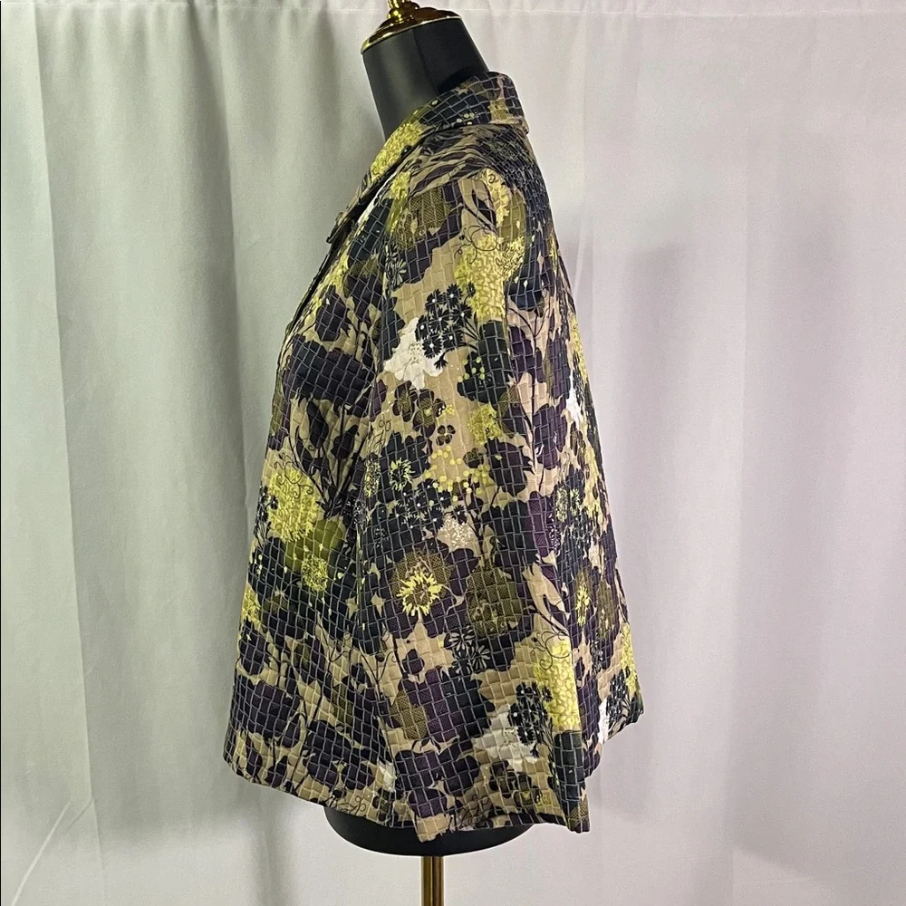 Christopher & Banks Multicolor Floral Print 3/4 Sleeve Button Front Jacket - Picture 2 of 16